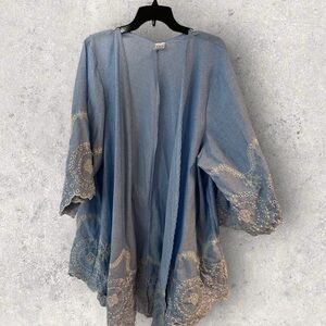 Light Blue Lace Detailed Kimono Sleeve Blouse XXL-XXXL